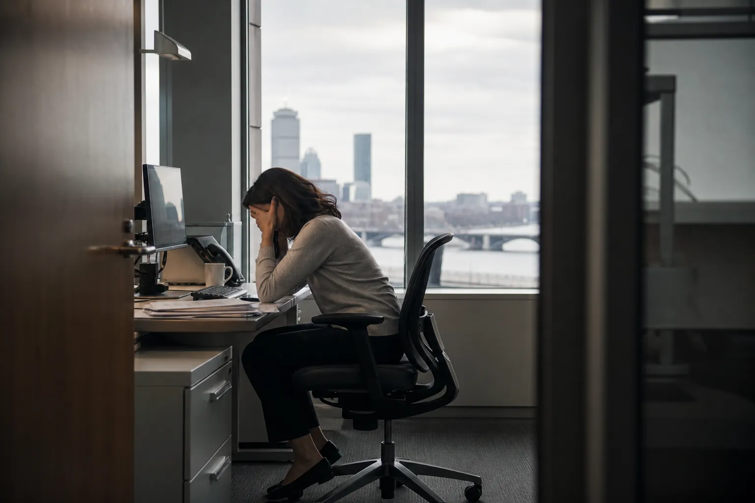 Editorial illustration of How panic disorder may affect a workday in Massachusetts
