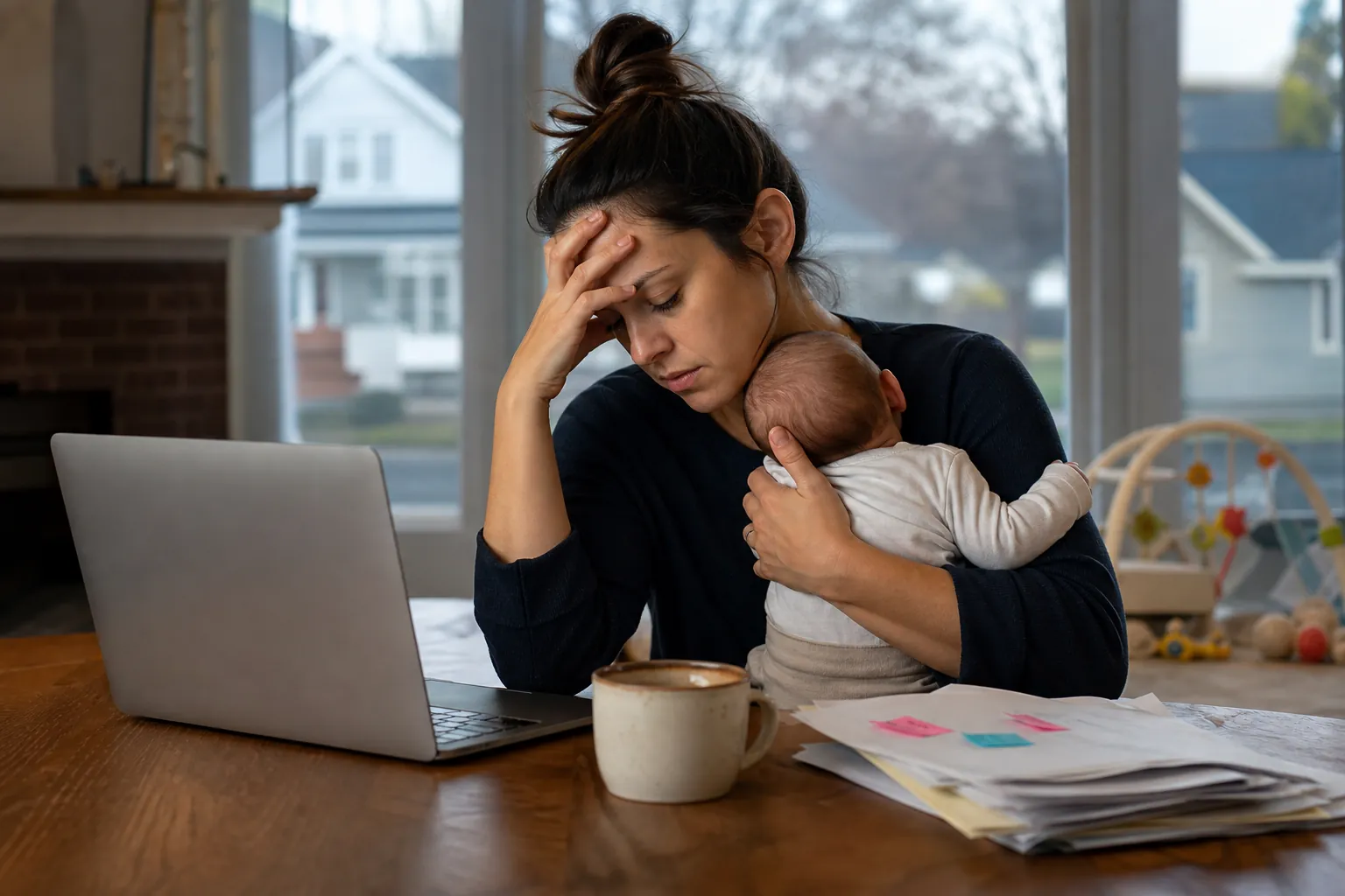 Editorial illustration of How postpartum depression can show up at work in Massachusetts