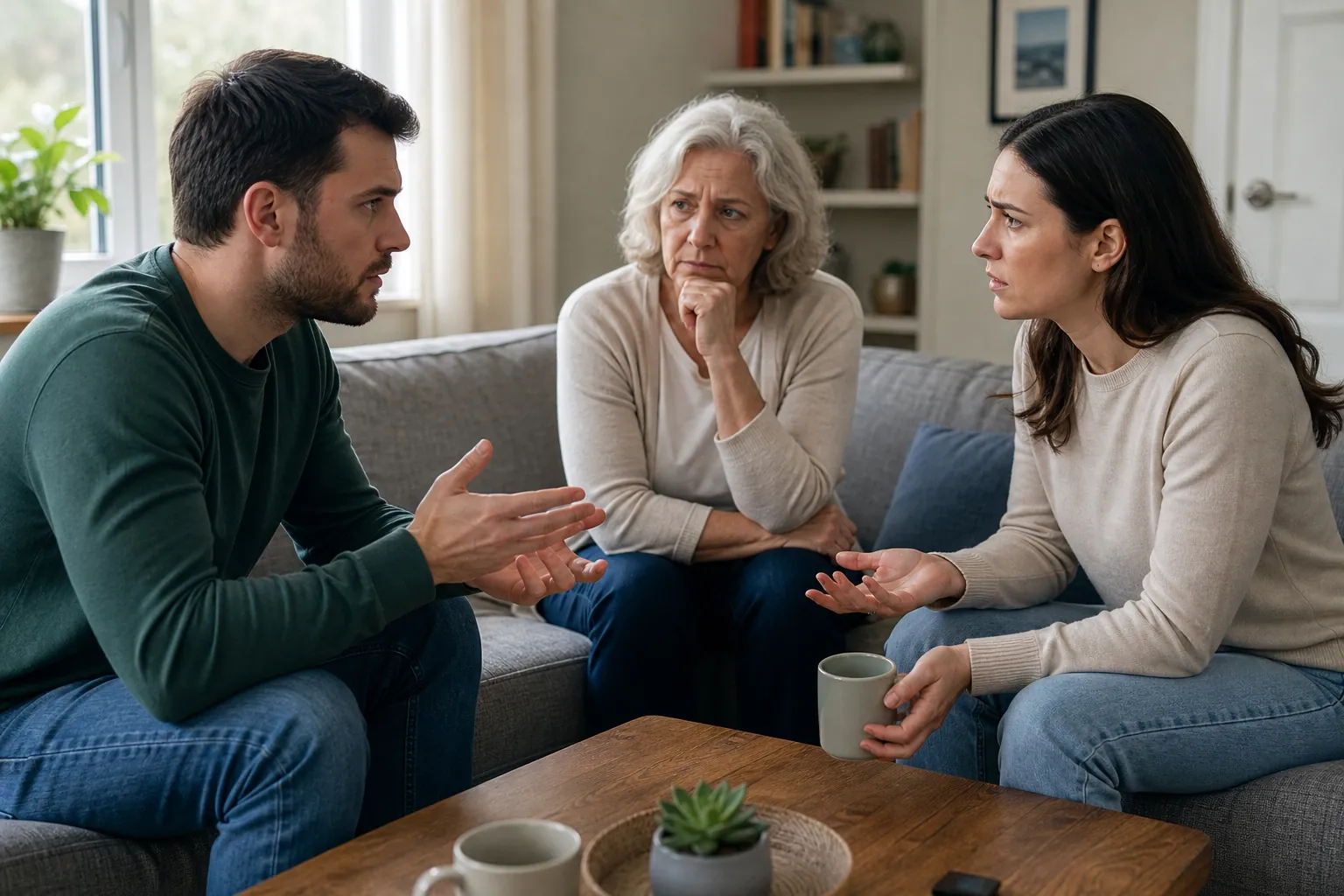 Older woman talking with two other adults