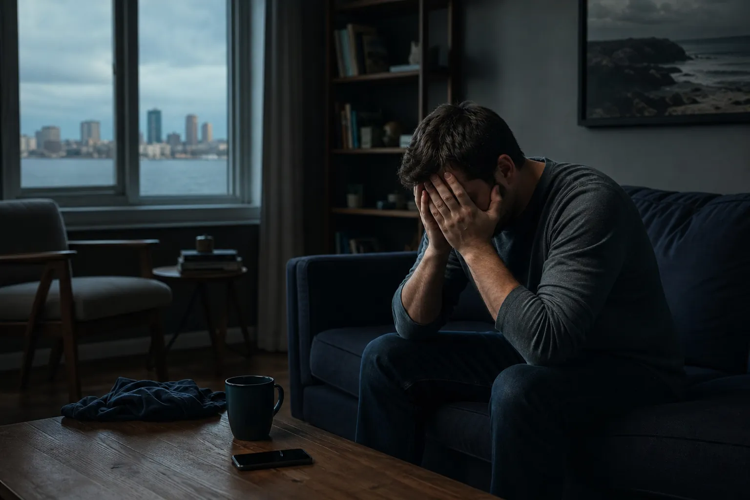 Editorial illustration of Why adjustment disorder may be harder to recognize in men in Massachusetts