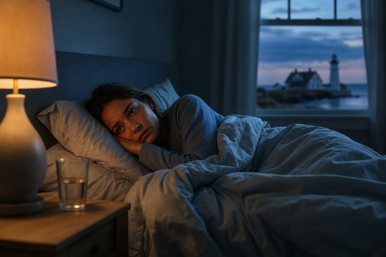 Editorial illustration of Why anxiety can interfere with sleep in Massachusetts