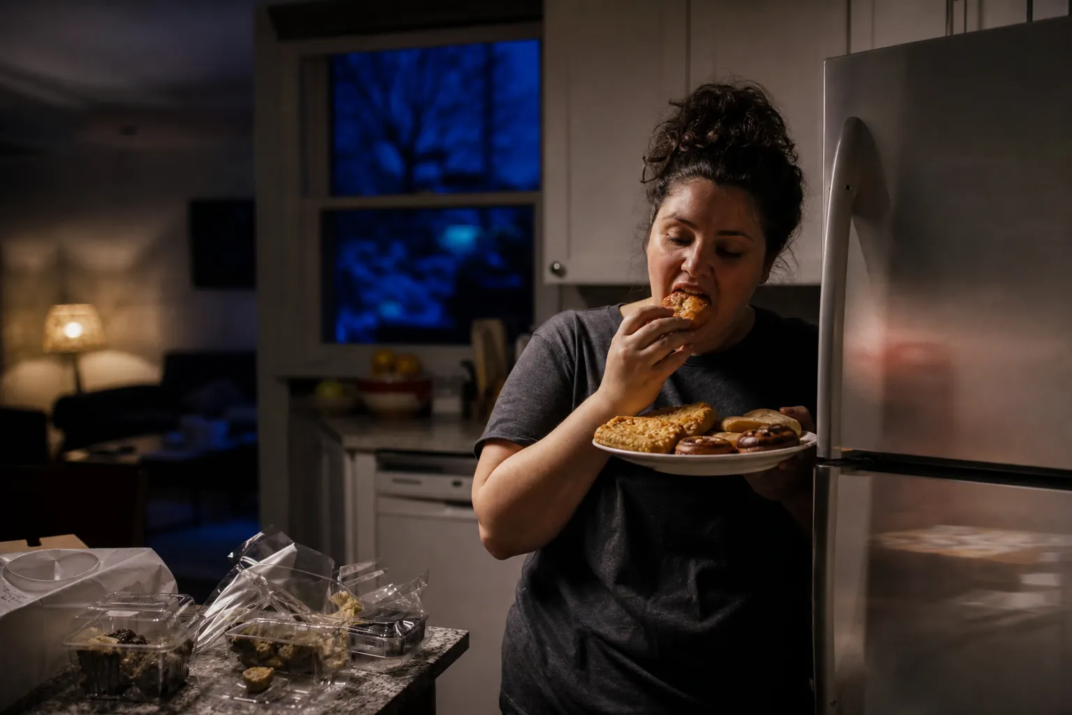 How binge eating may interfere with sleep in Massachusetts Editorial illustration of How binge eating may interfere with sleep in Massachusetts