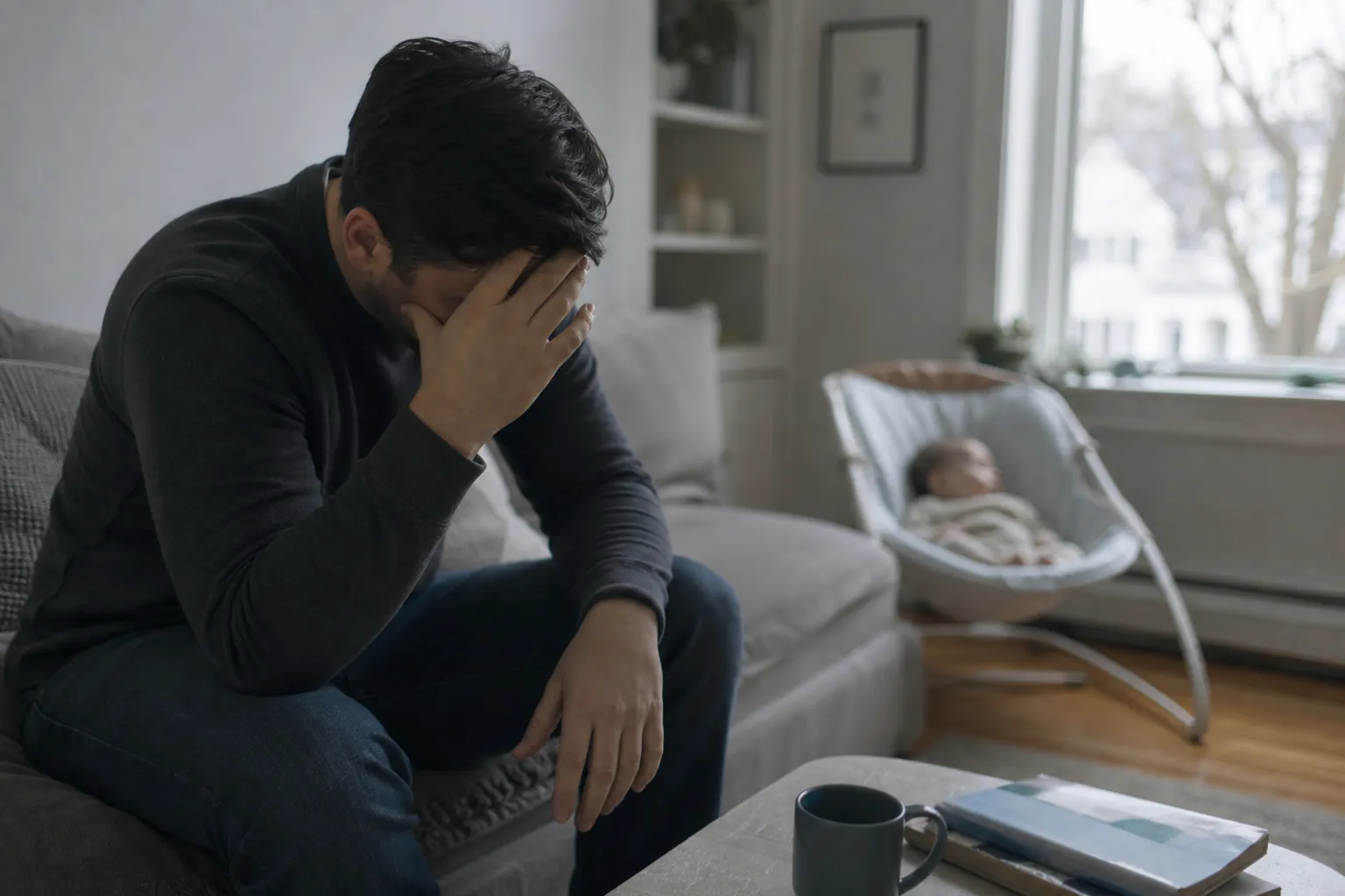 Editorial illustration of Why depression may be harder to recognize in fathers in Massachusetts