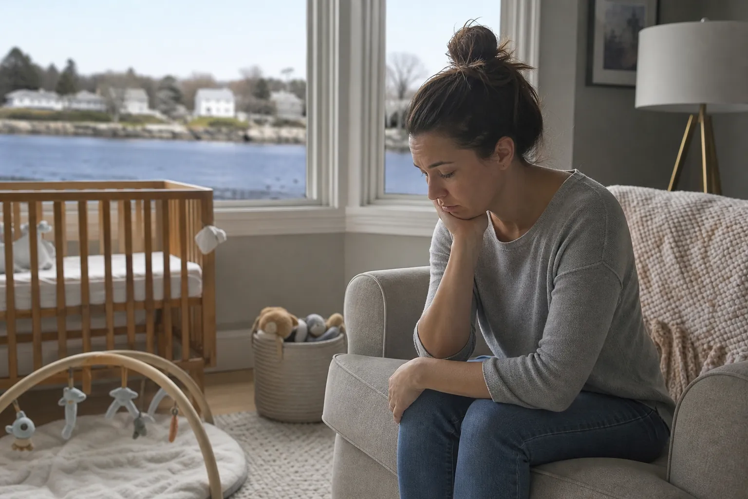 Editorial illustration of What postpartum depression can look like in Massachusetts