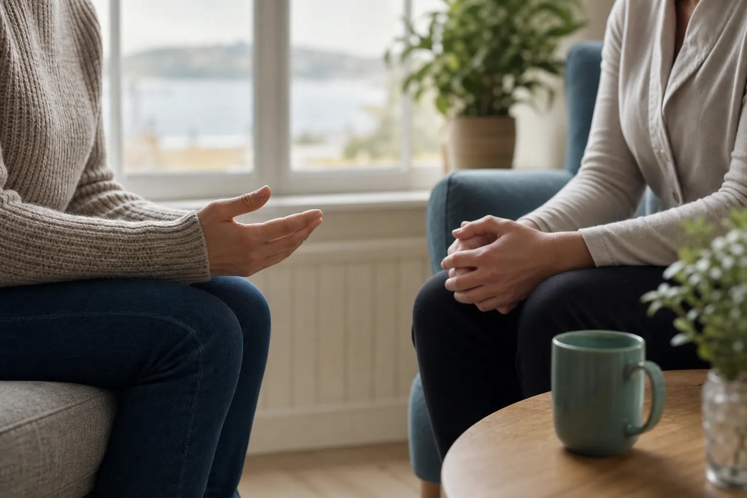 Two people gesturing during a conversation Two people gesturing during a conversation