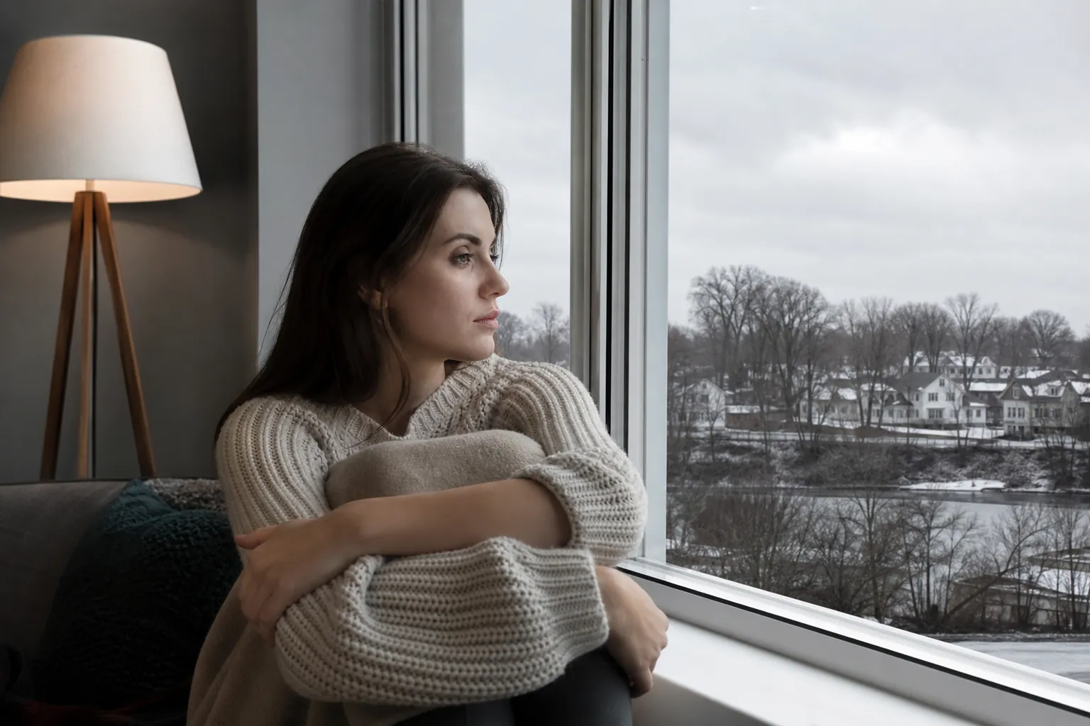 Woman seated beside a window Woman seated beside a window