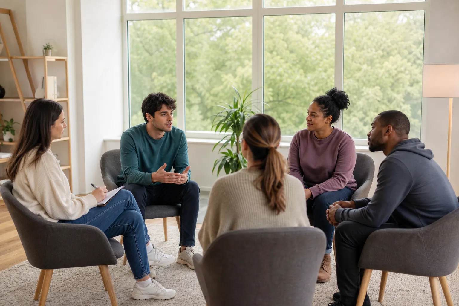 Adults talking in a small circle