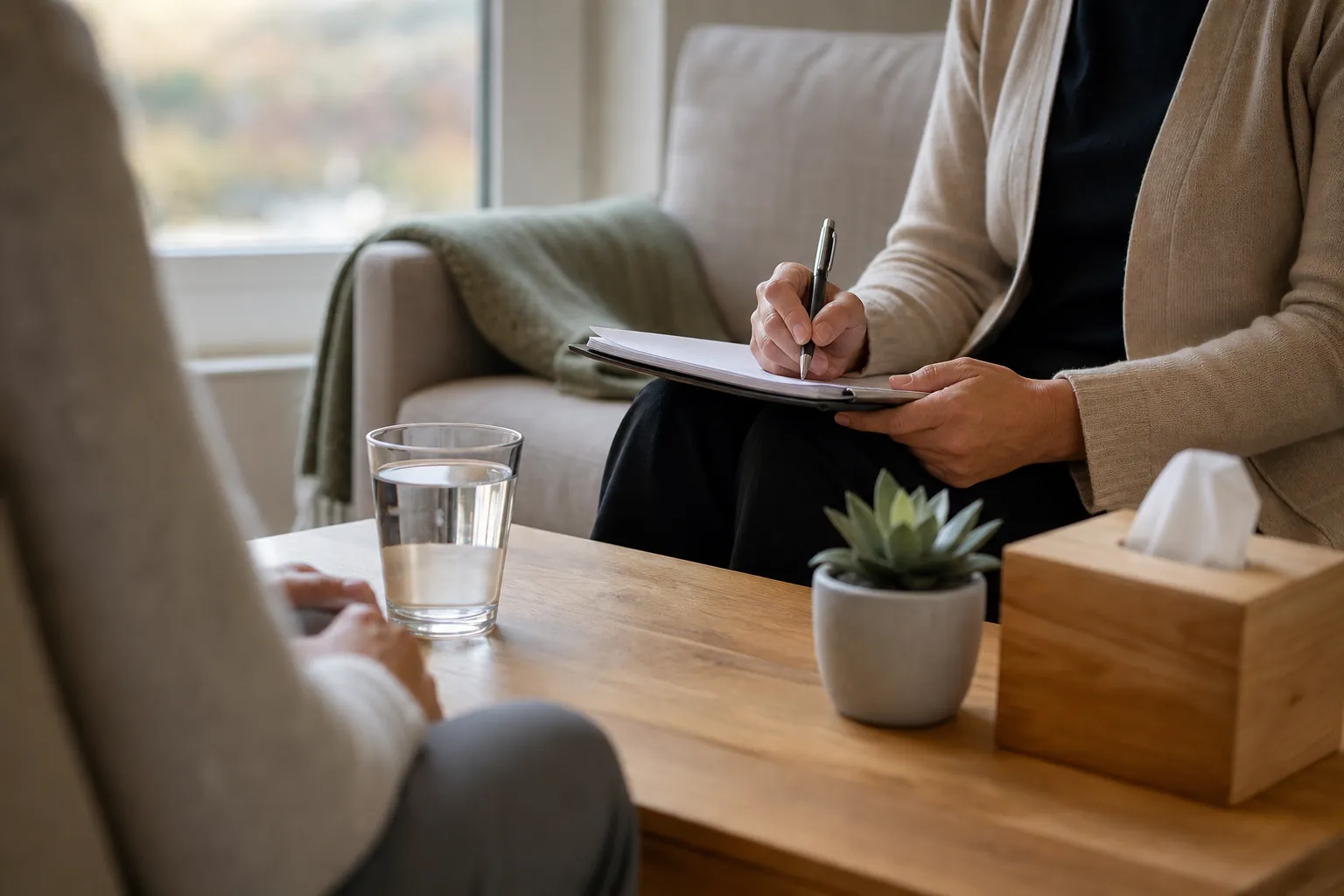 Person making notes during a conversation