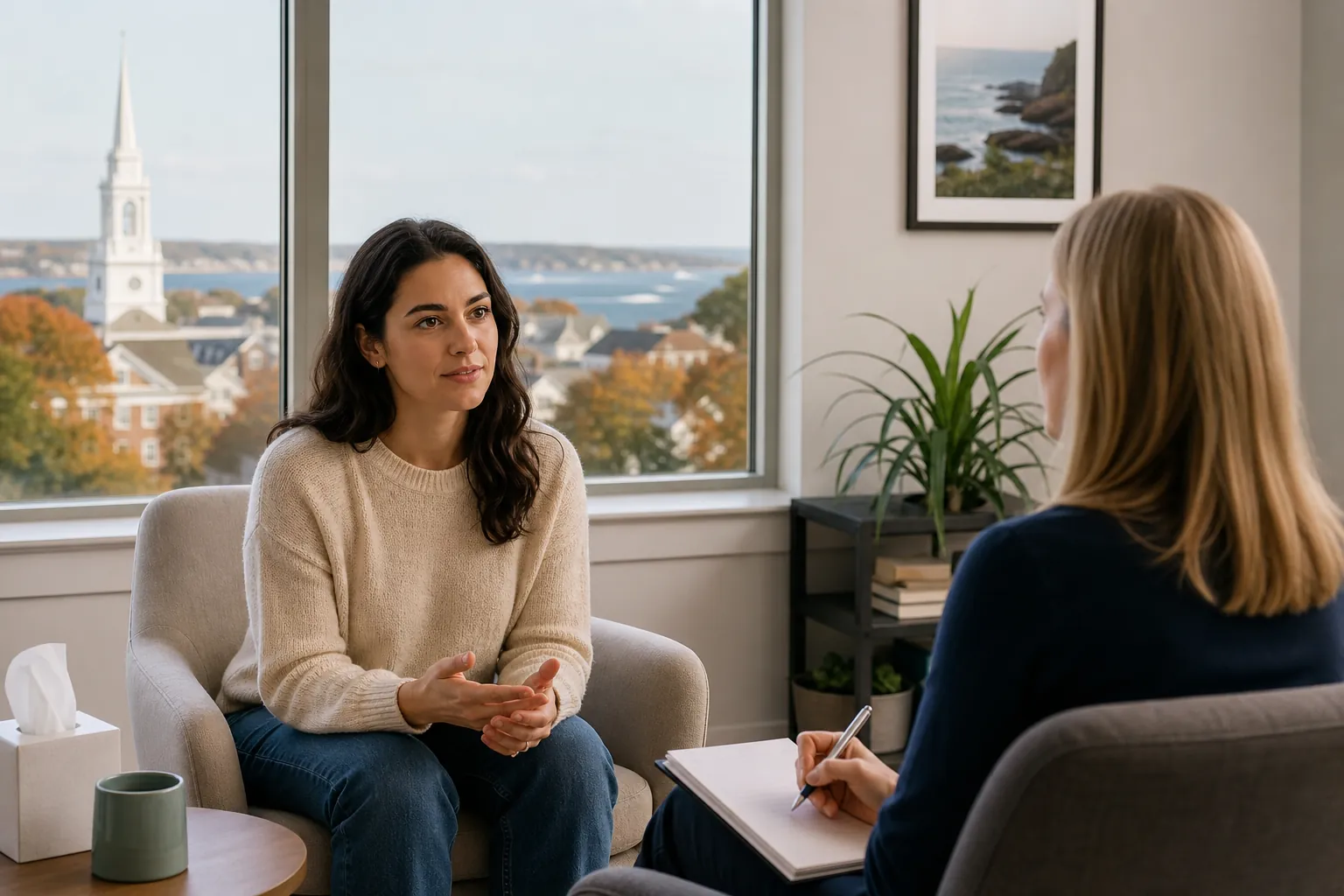 Two women talking face to face Two women talking face to face