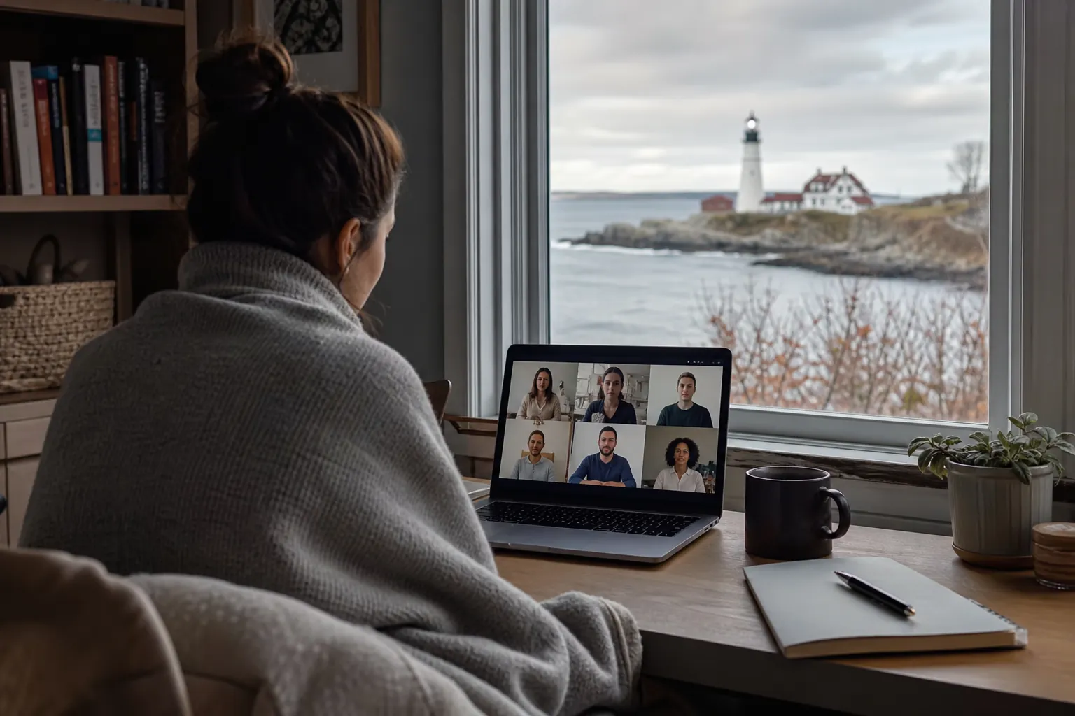 Woman looking at a laptop video conversation