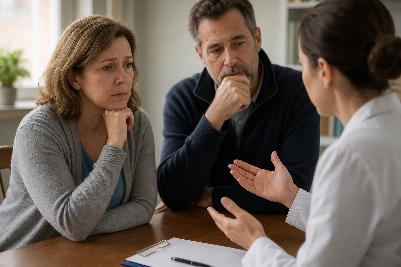 Couple listening to a person explaining something Couple listening to a person explaining something