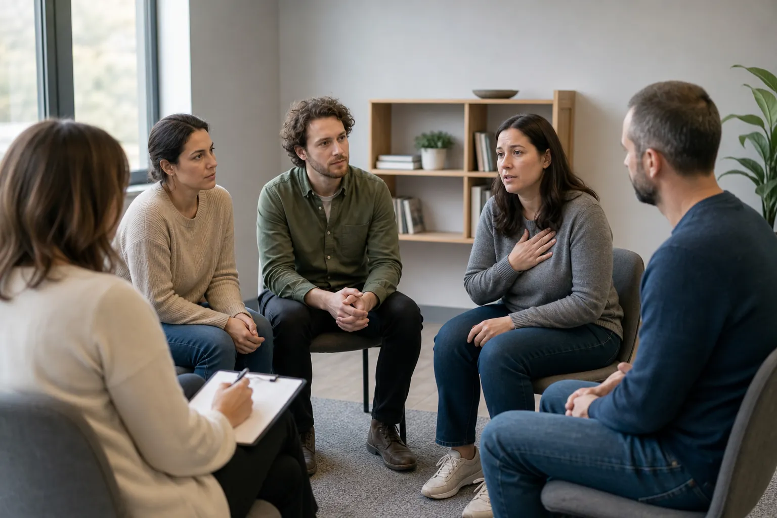 Adults listening during a group discussion