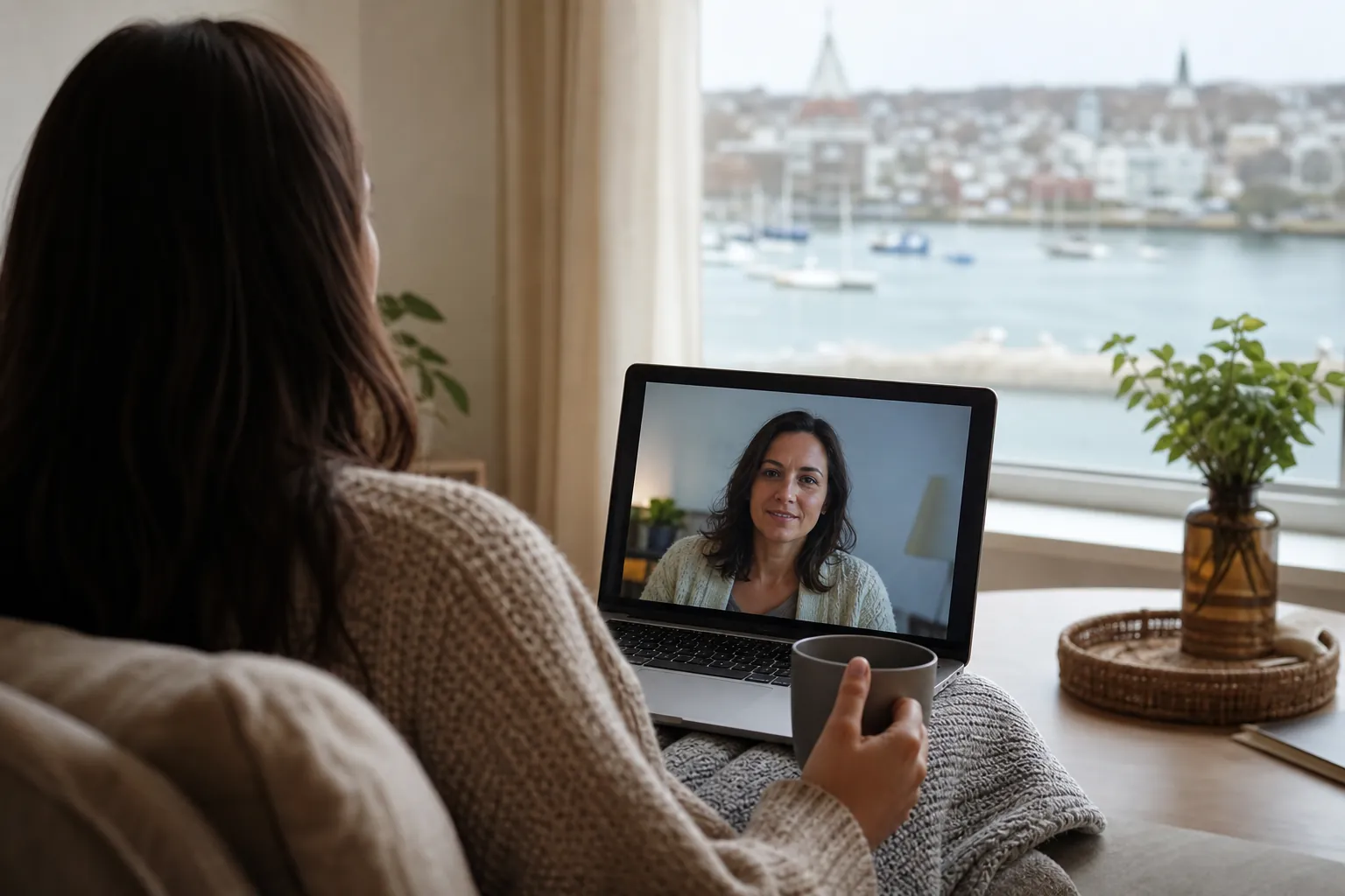 Editorial illustration of What virtual mental health care involves in Massachusetts