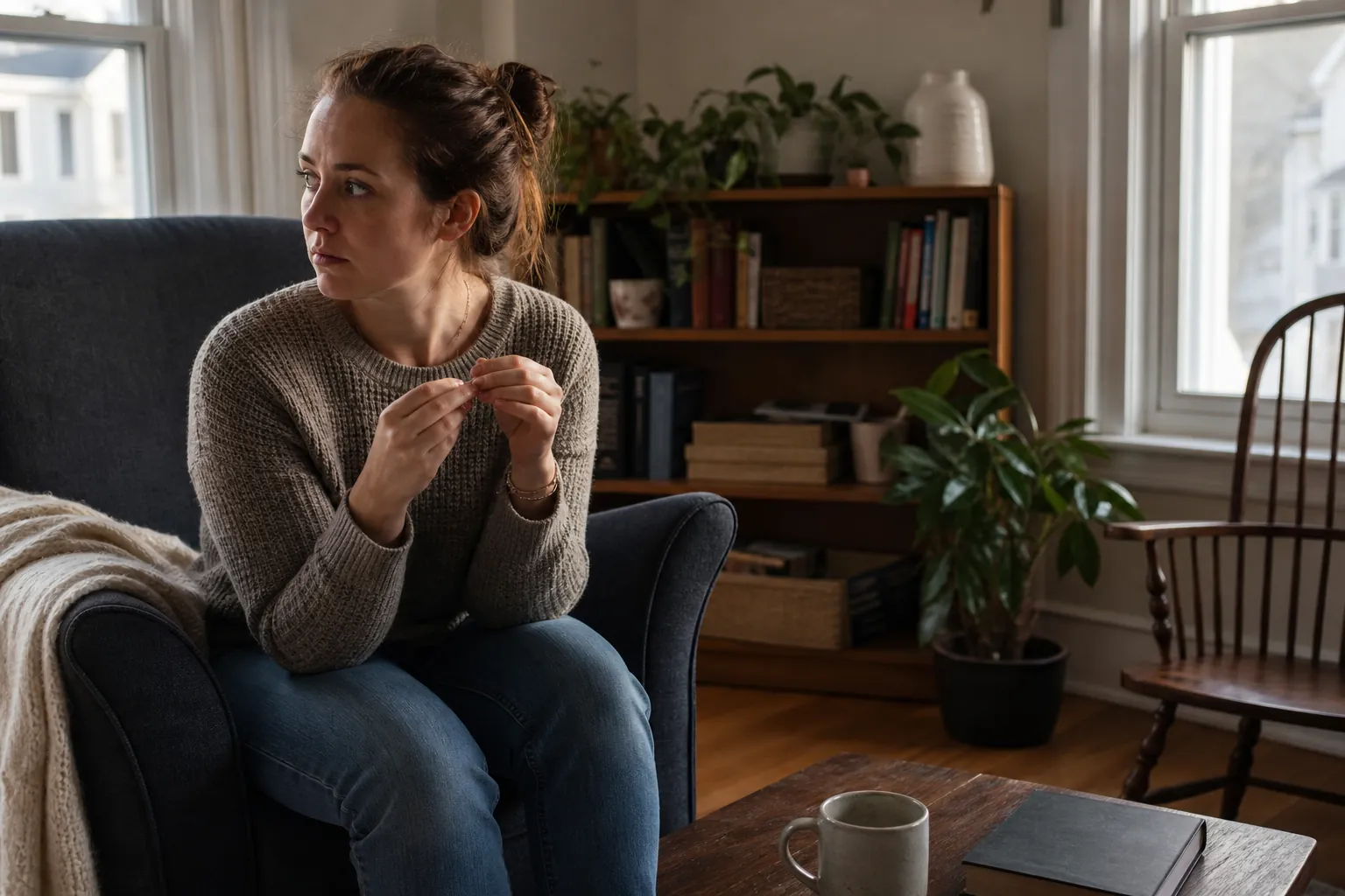 Woman gesturing with her hands while seated Woman gesturing with her hands while seated
