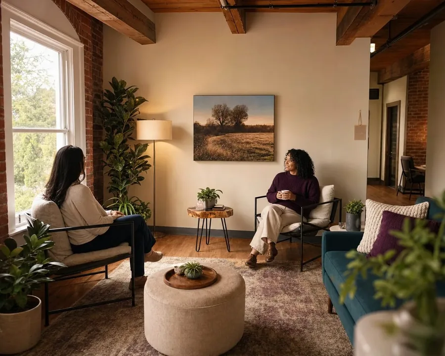 Illustrative two adults having a quiet conversation Illustrative two adults having a quiet conversation